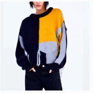 Zara Colorblock Sweater - Navy, Yellow, Gray